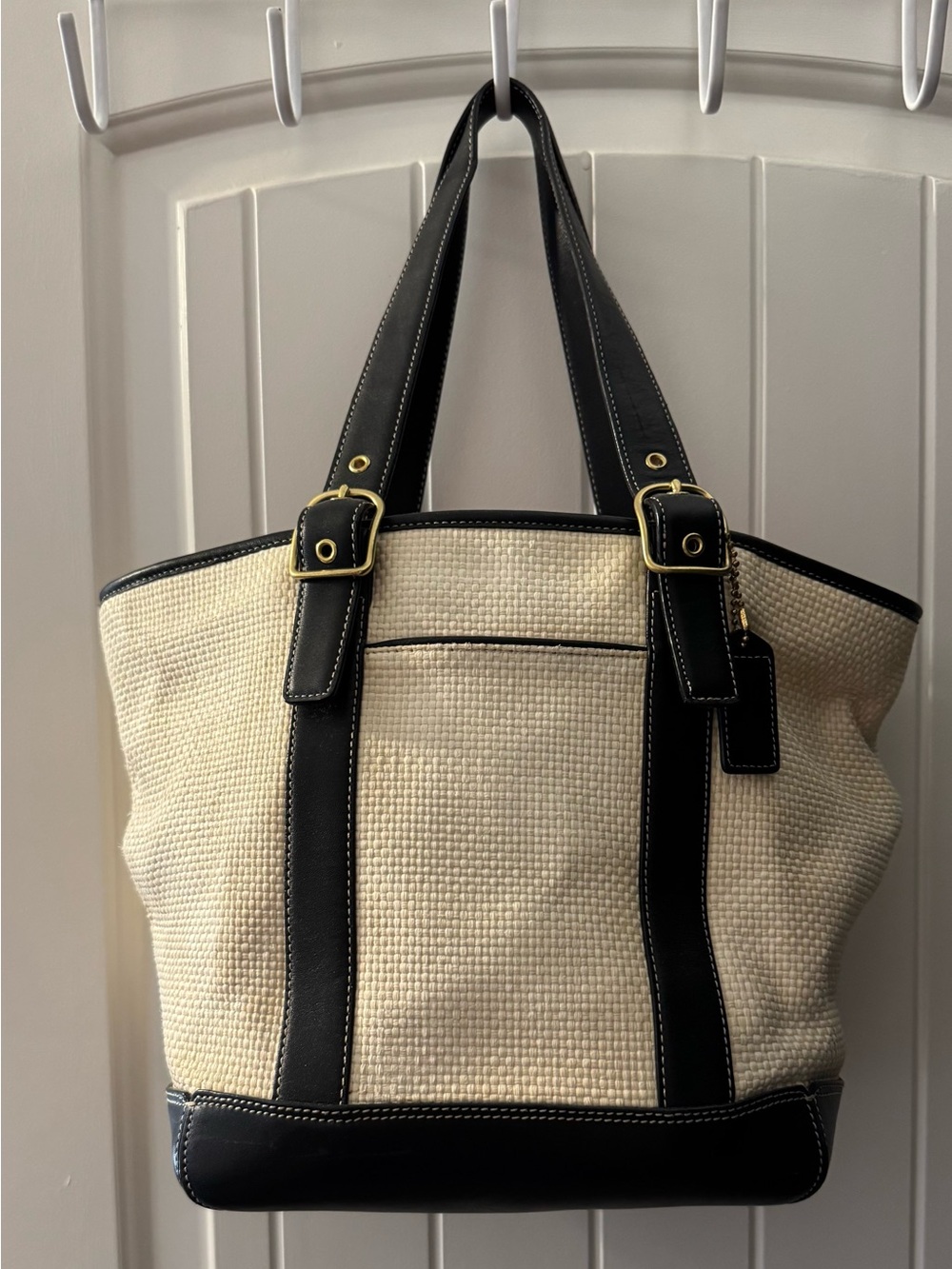 Coach Hampton Bucket Tote with Black Leather Trim